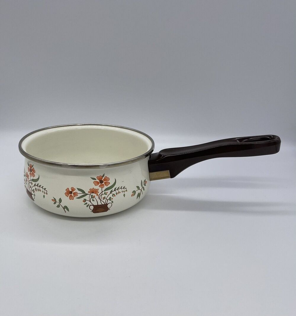 Vintage Countryside Collection Sauce Pan Pot JMP Spain Floral Enamel Cookware